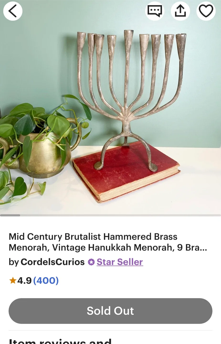 Vintage Hanukkah Menorah - 9 Branch image indicator(2)