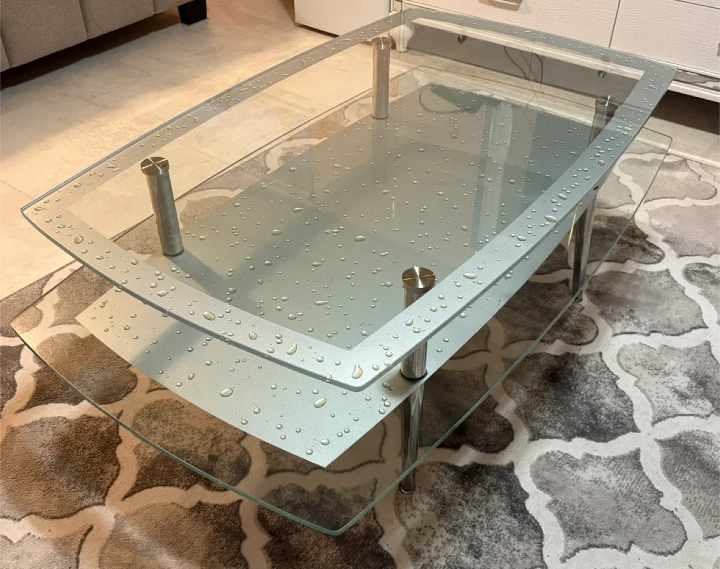 Glass Coffee Table with Silver Frame image indicator(3)