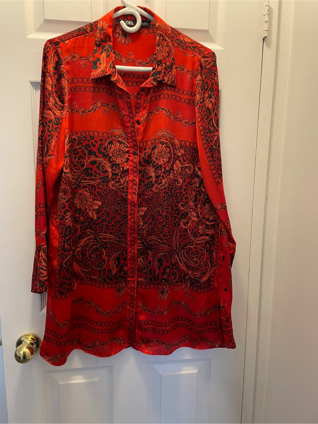 Zara Red Patterned Dress - Size L