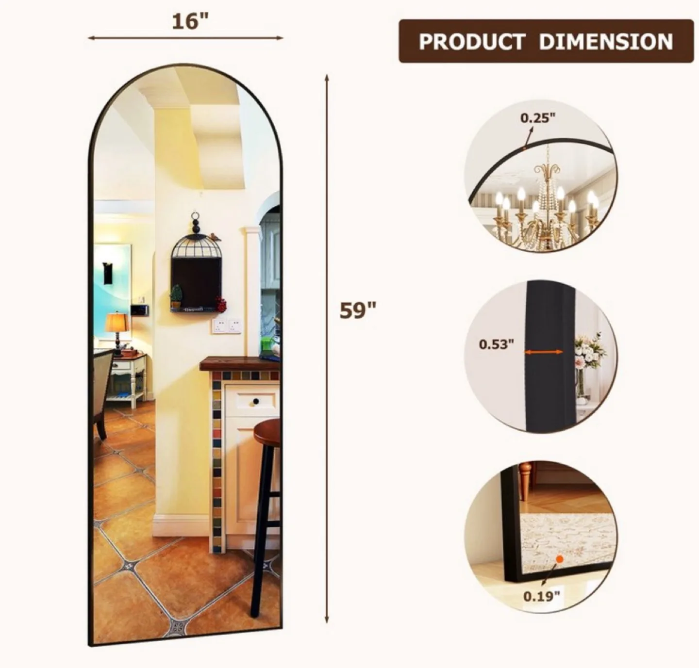 Black metal arch frame Full Length Mirror - brand new 59"x16” image indicator(2)
