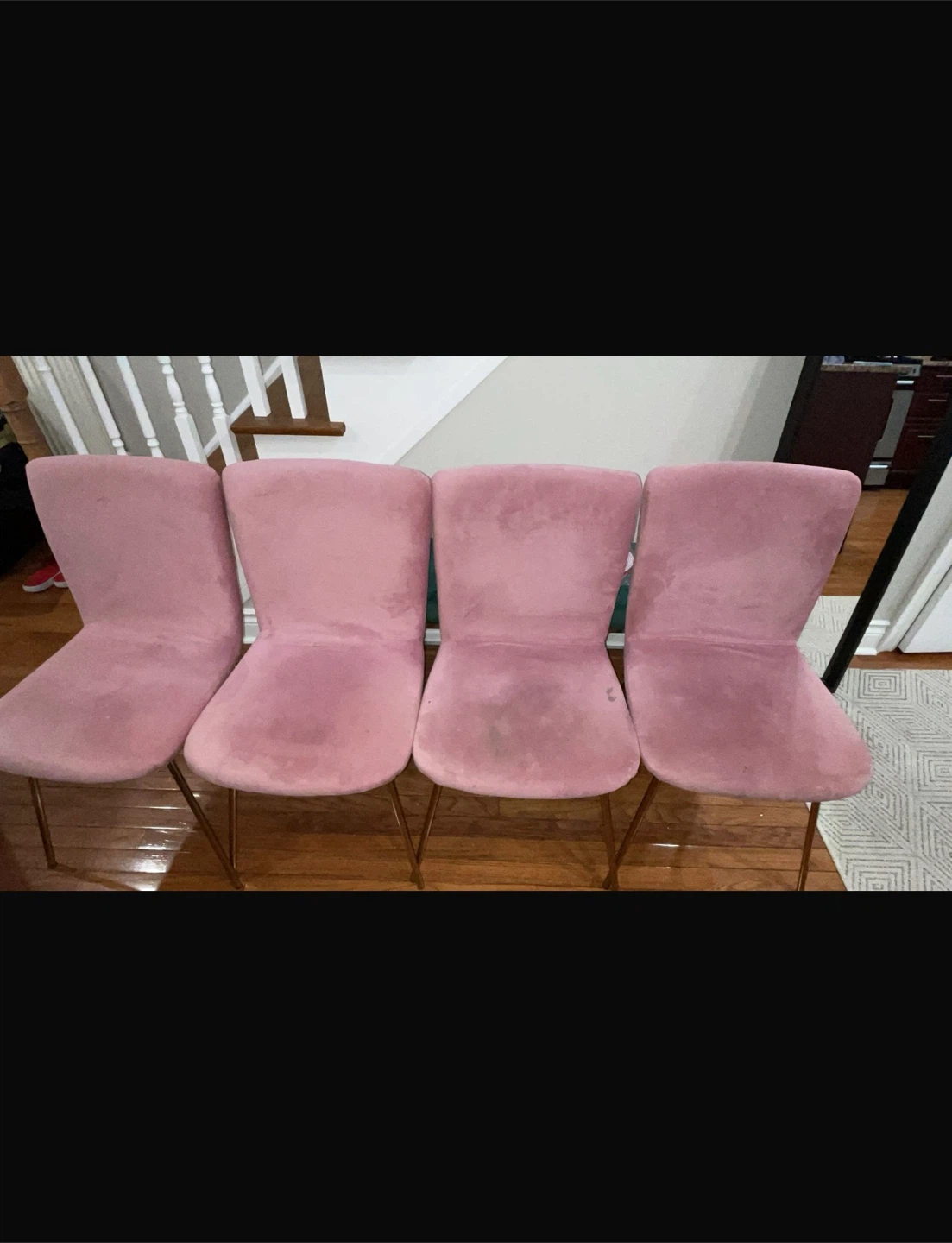 Four Pink Velvet Dining Chairs