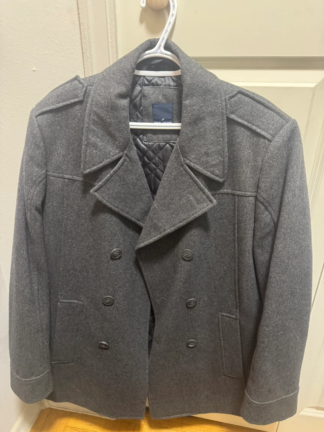 Daniel Hechter Paris Grey Wool Blend Pea Coat - Size M