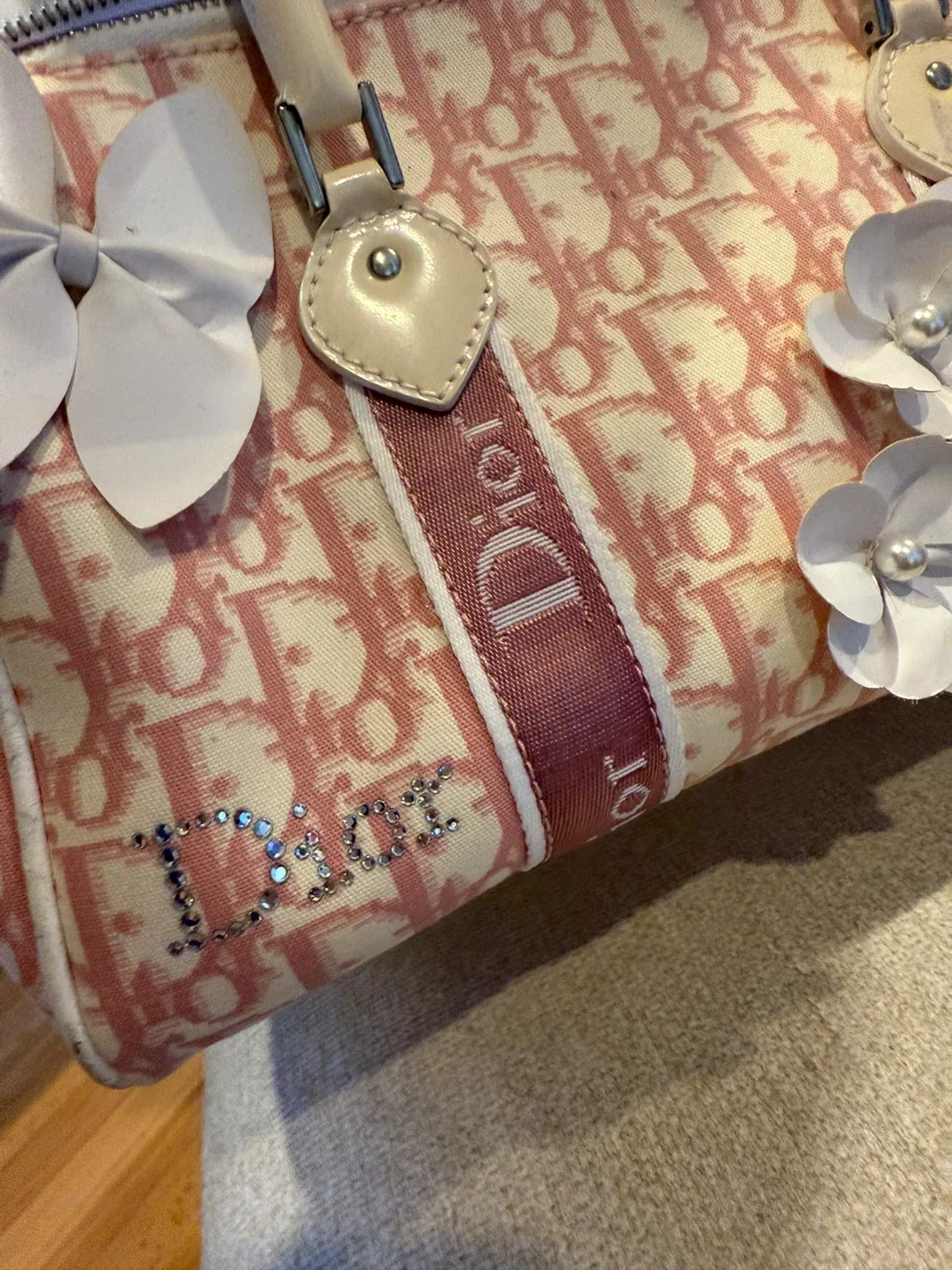 Dior Pink Canvas Bowling Bag matching shoes, and scarf image indicator(4)