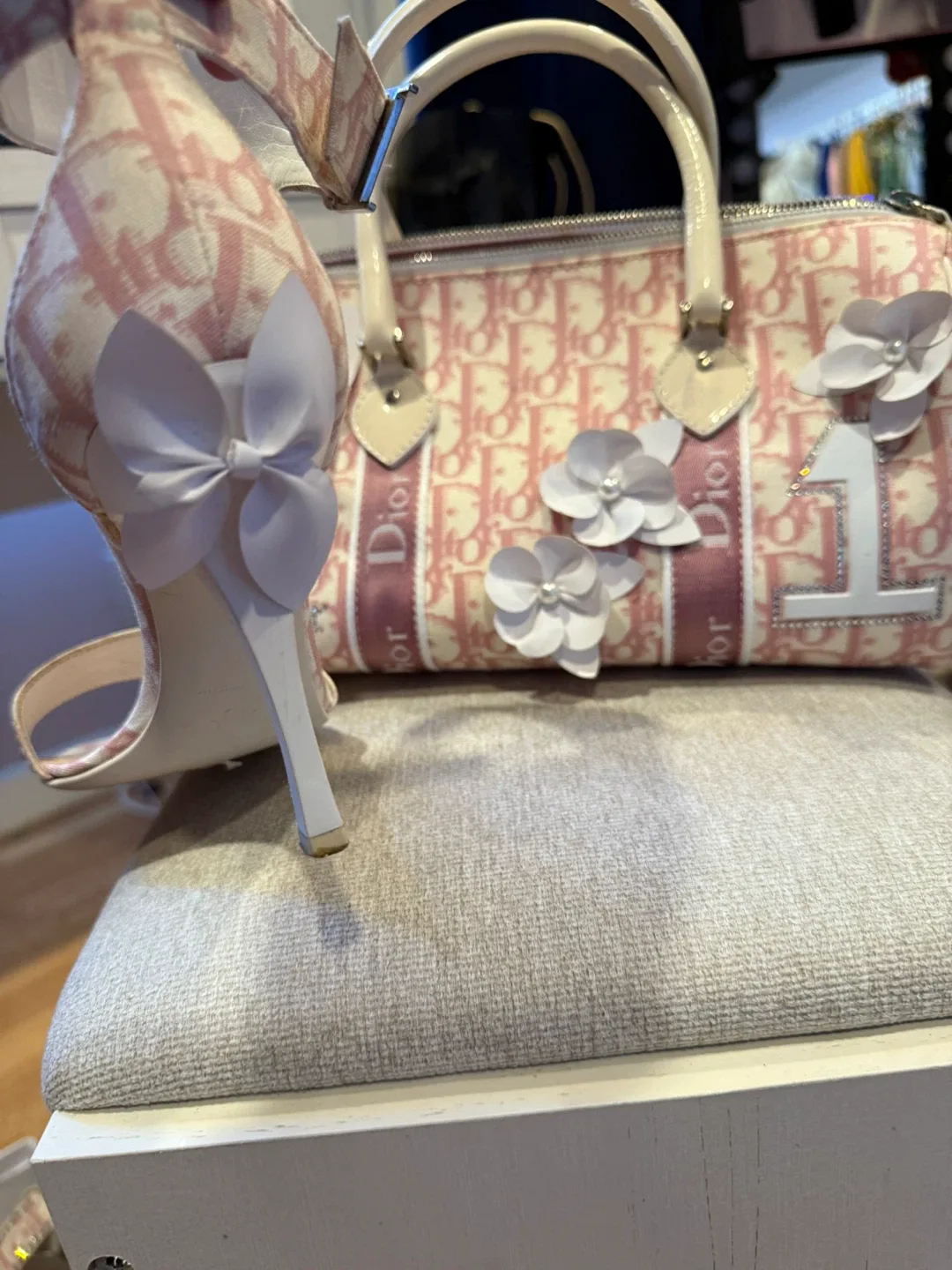 Dior Pink Canvas Bowling Bag matching shoes, and scarf image indicator(5)