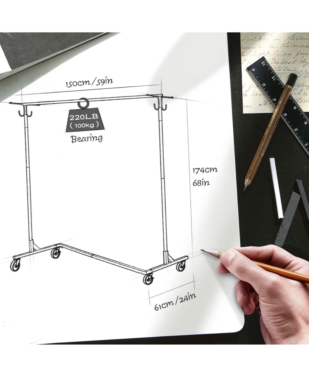 Rolling Garment Rack with Wheels total 2 pieces image indicator(2)
