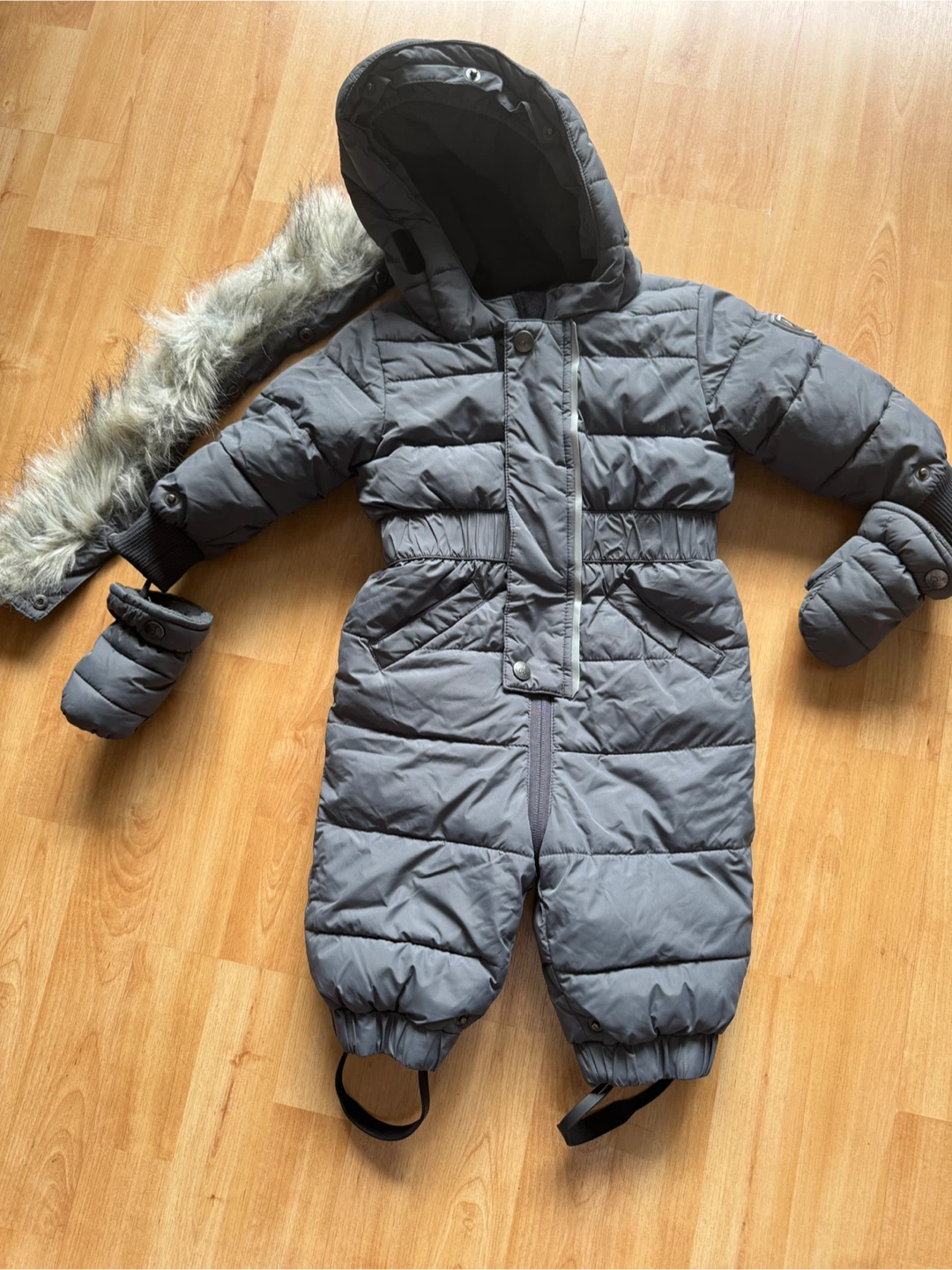 Deux par Deux Grey Snowsuit with Mittens
