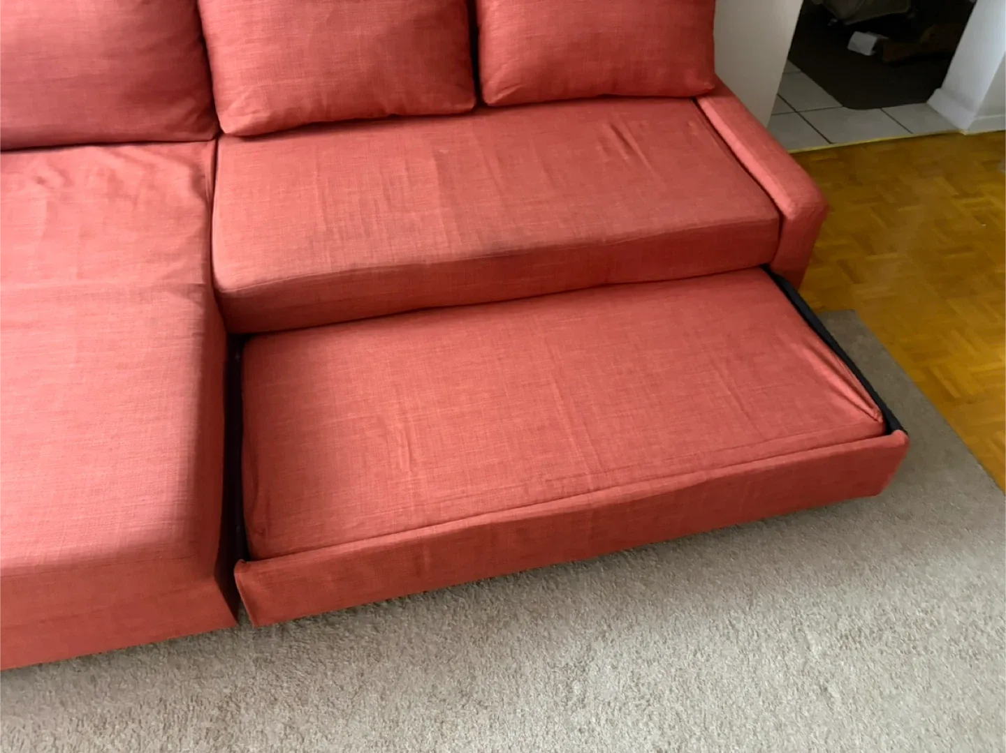 Orange Sleeper Sofa with Chaise image indicator(3)