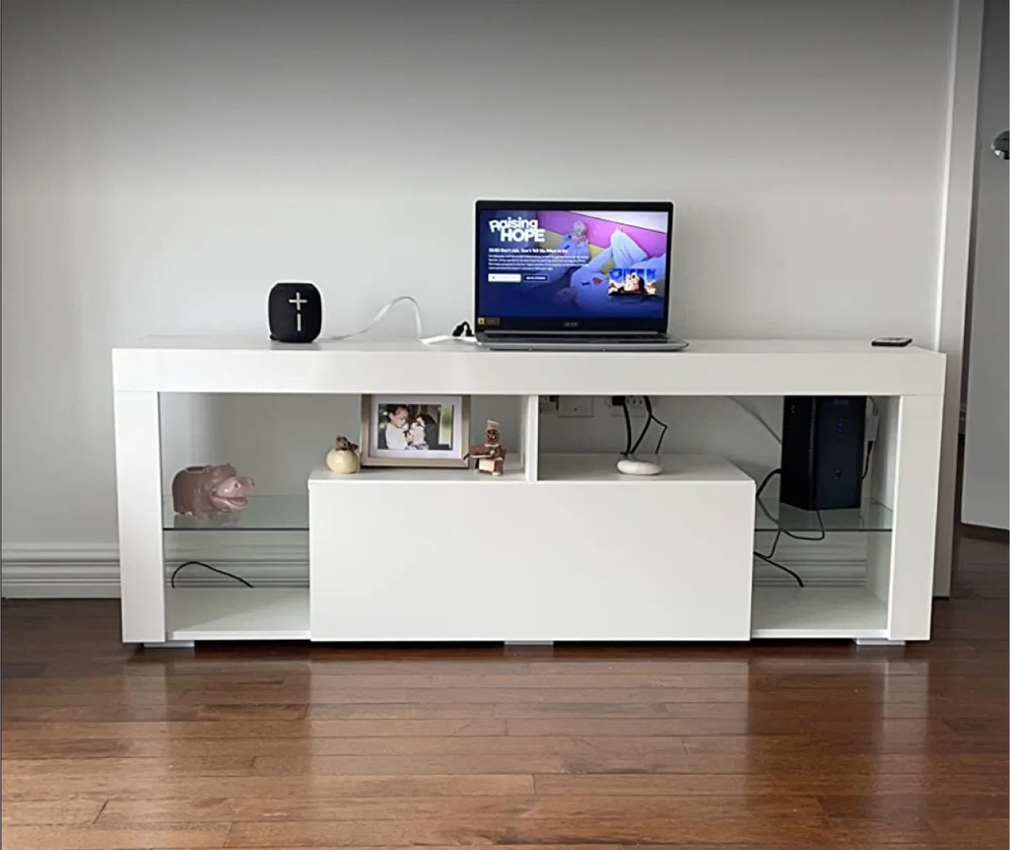 White High Gloss TV Stand with LED Lights thumbnail