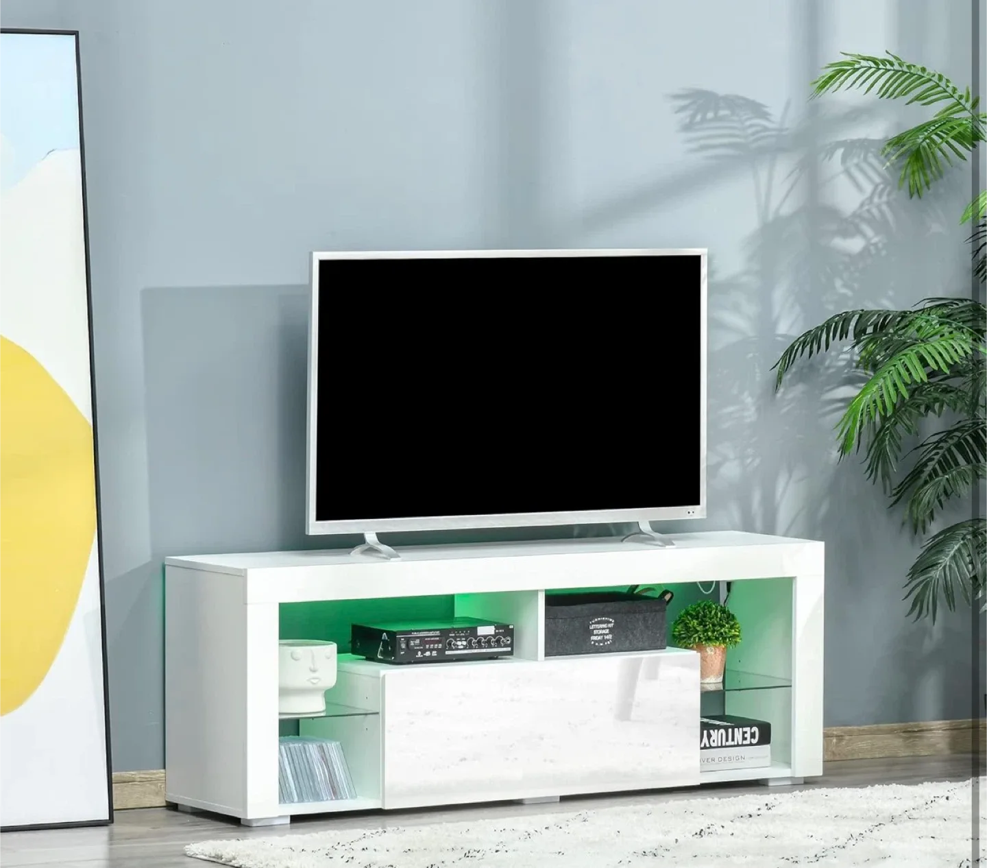 White High Gloss TV Stand with LED Lights image indicator(3)