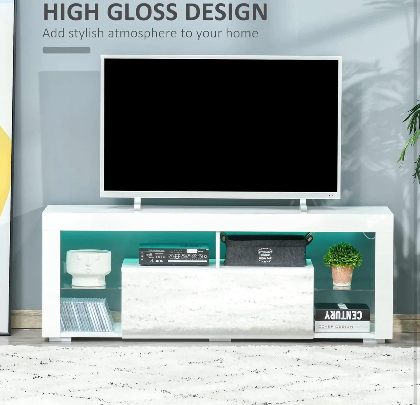 White High Gloss TV Stand with LED Lights image indicator(2)