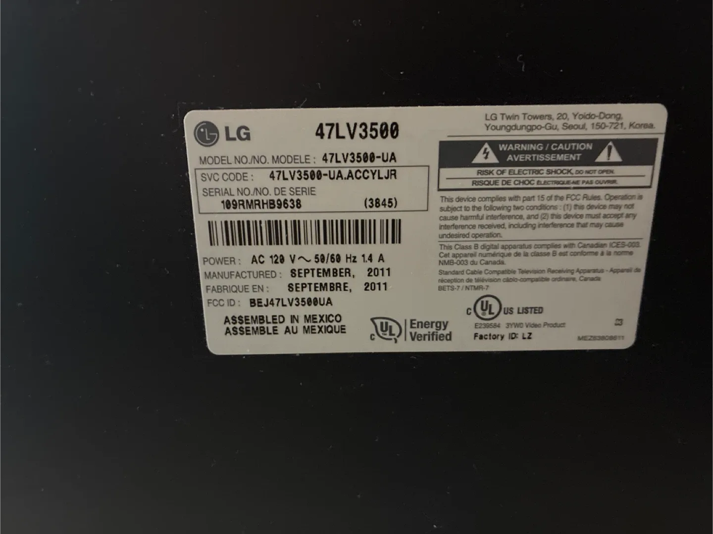 LG 47LV3500 47-inch LCD TV image indicator(2)