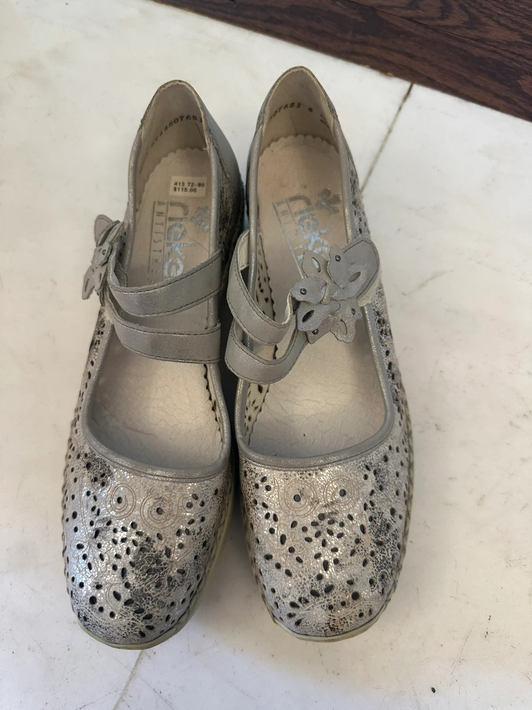 Rieker Silver Mary Jane Shoes - Size 7.5