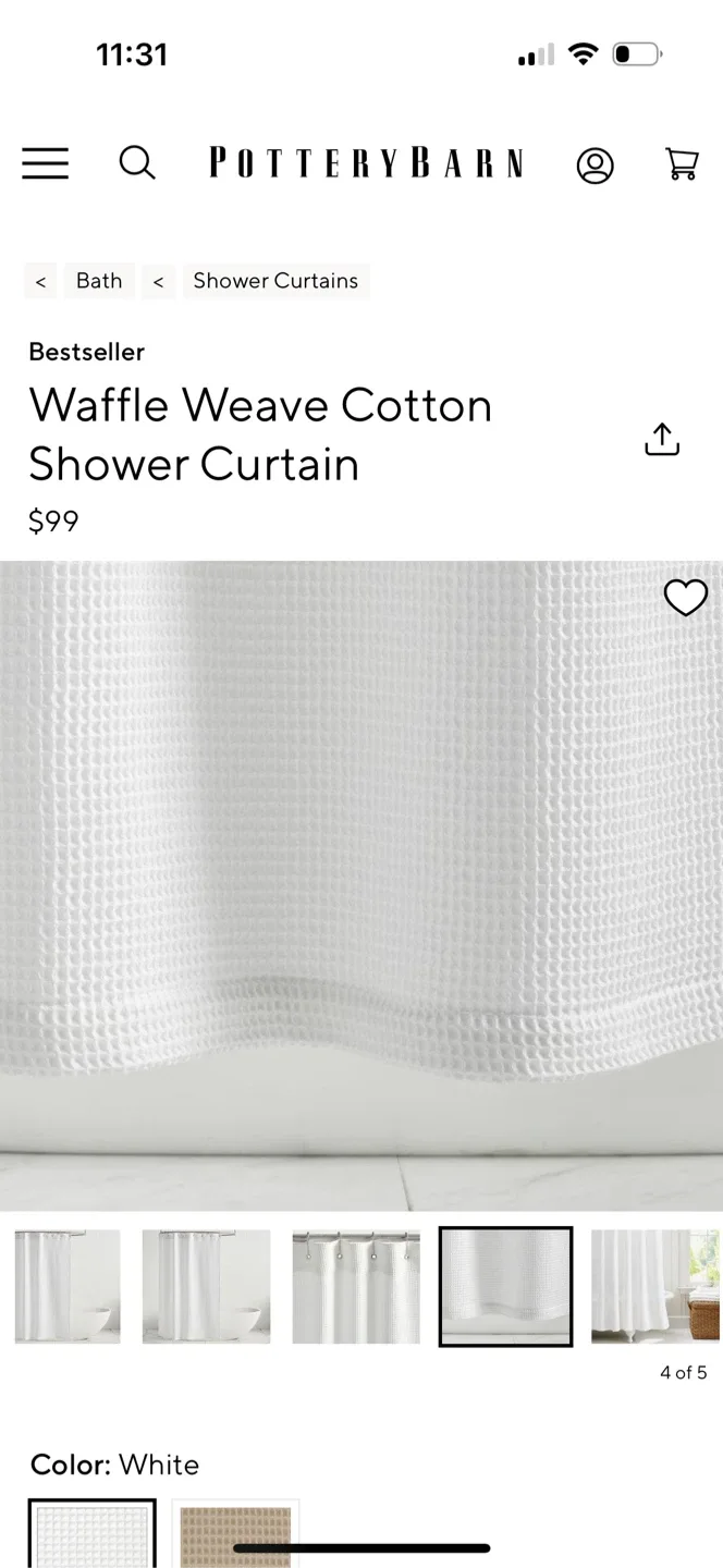 Pottery Barn Waffle Weave Cotton Shower Curtain - White image indicator(3)