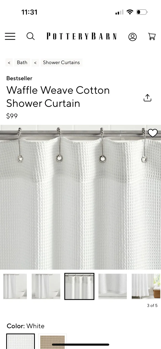 Pottery Barn Waffle Weave Cotton Shower Curtain - White image indicator(2)