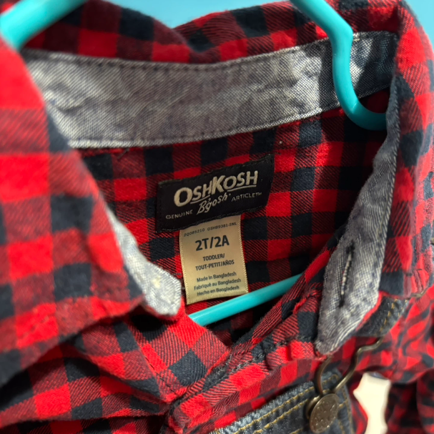 OshKosh B'gosh Overalls with Plaid Shirt - 2T - photo 3