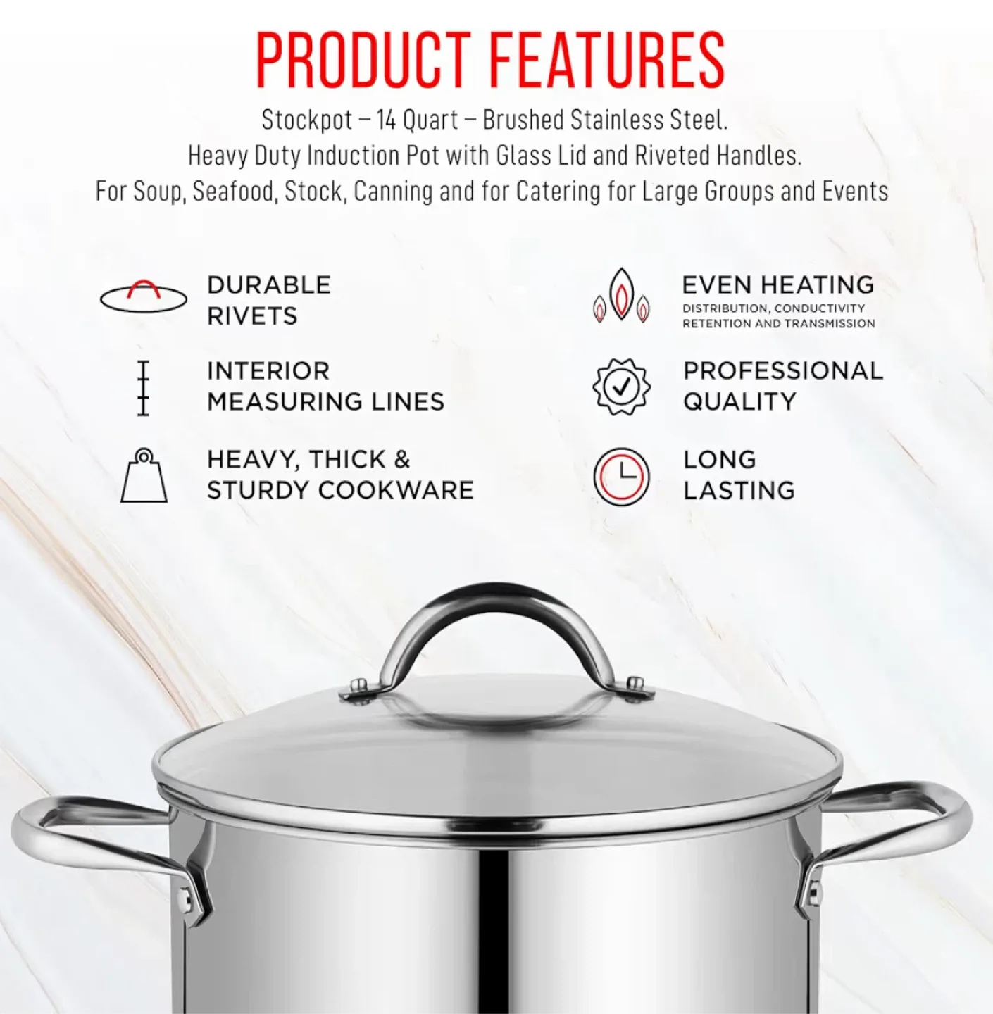Stainless Steel Stock Pot with Tempered Glass Lid, 14-Quart image indicator(10)