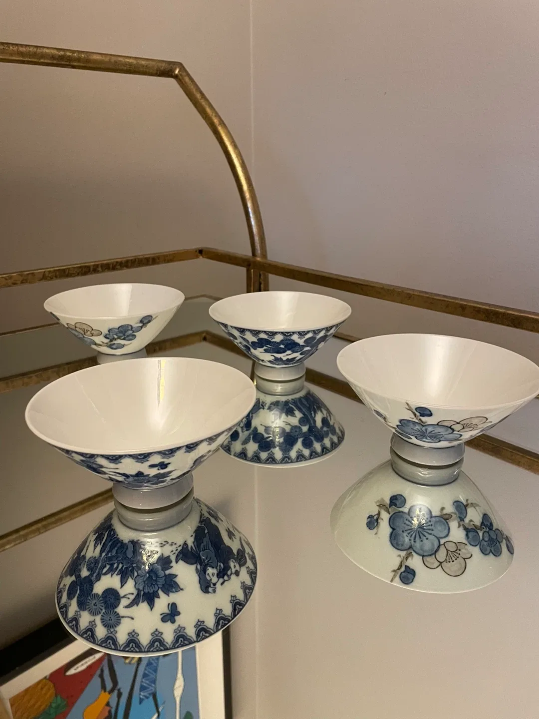 Set of 4 Blue & White Rice Bowls Vintage image indicator(3)