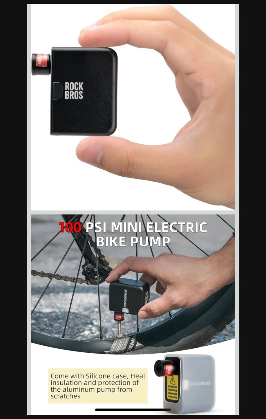 ROCKBROS Bicycle Tire Inflator - Mini Electric Bike Pump - photo 4