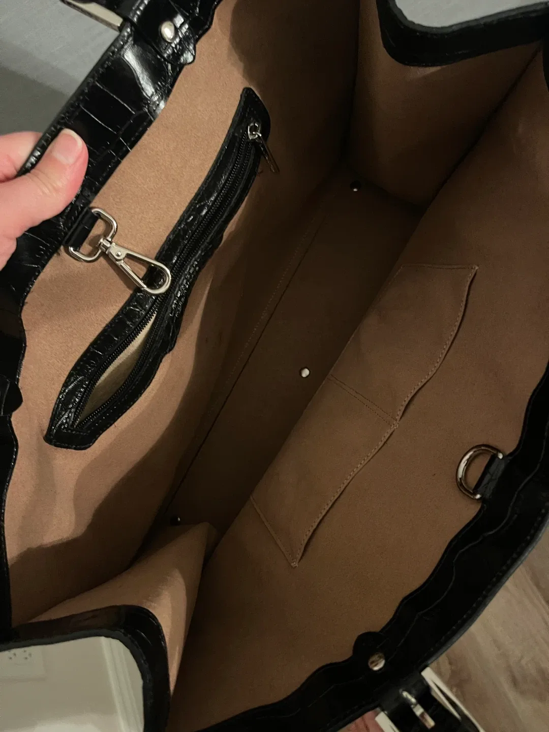 Lancaster Paris Black Leather Croc-Embossed Large Tote Bag image indicator(7)