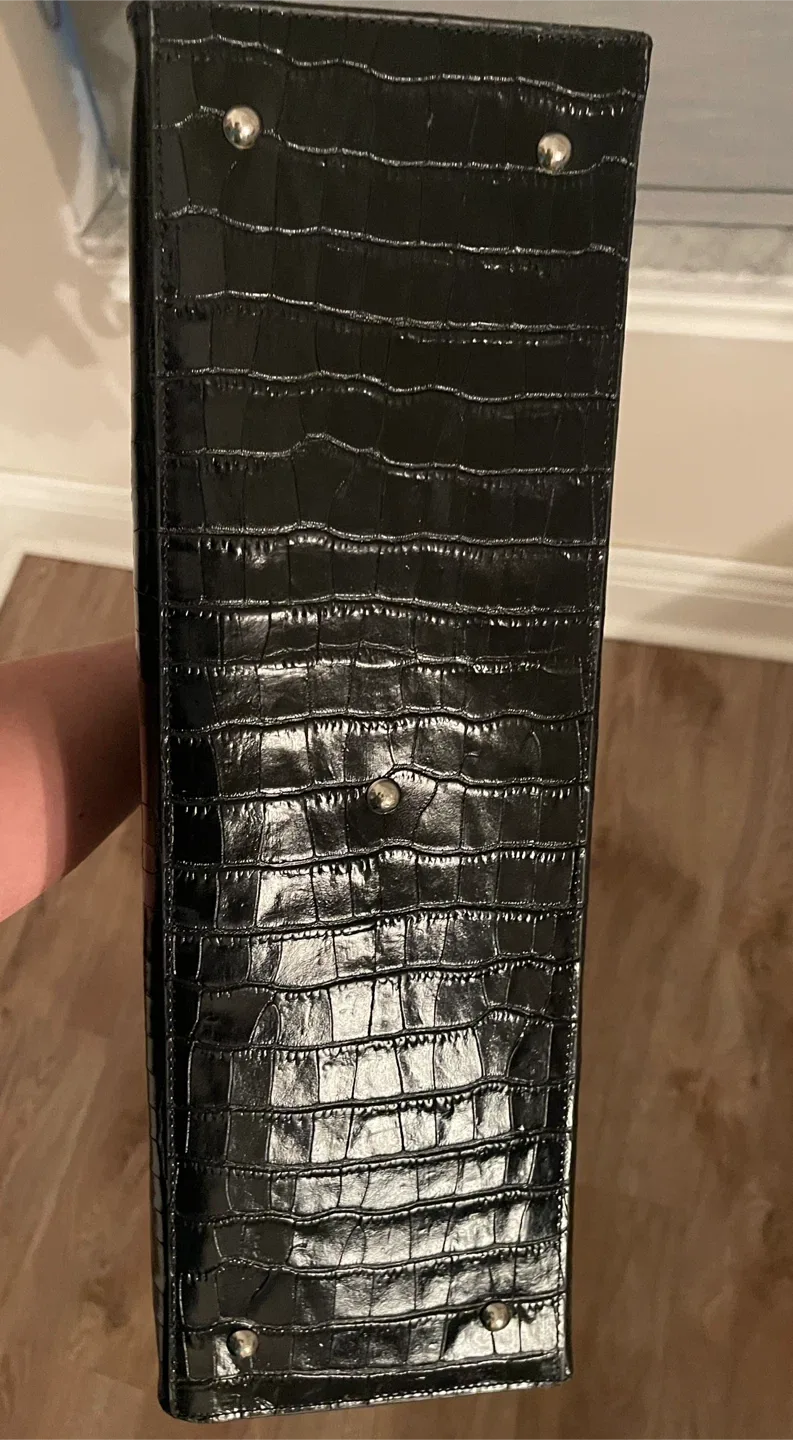 Lancaster Paris Black Leather Croc-Embossed Large Tote Bag image indicator(6)