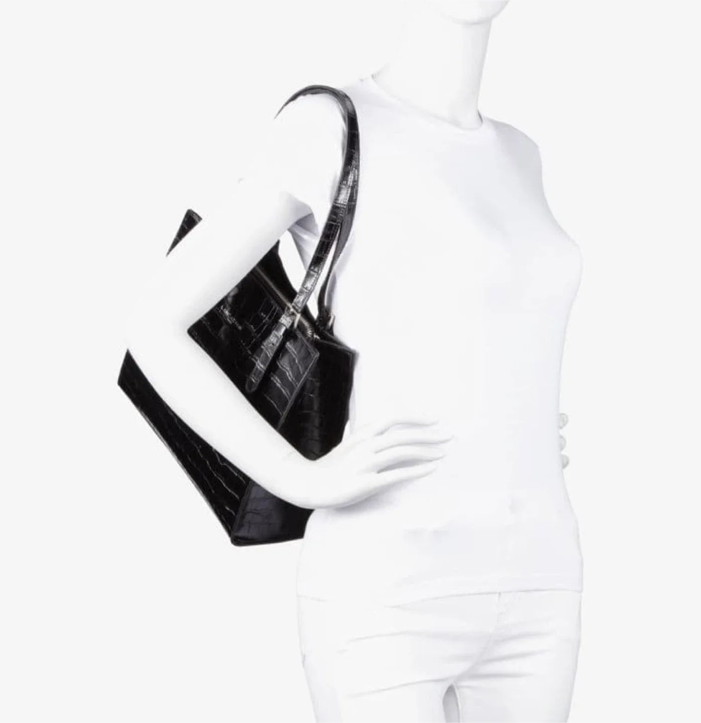 Lancaster Paris Black Leather Croc-Embossed Large Tote Bag image indicator(2)