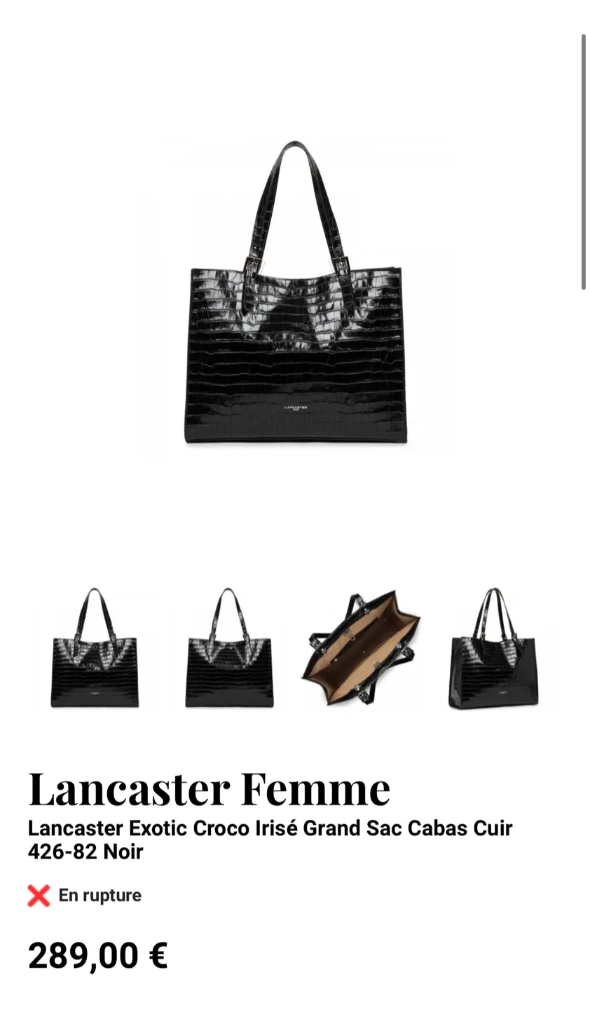 Lancaster Paris Black Leather Croc-Embossed Large Tote Bag image indicator(10)