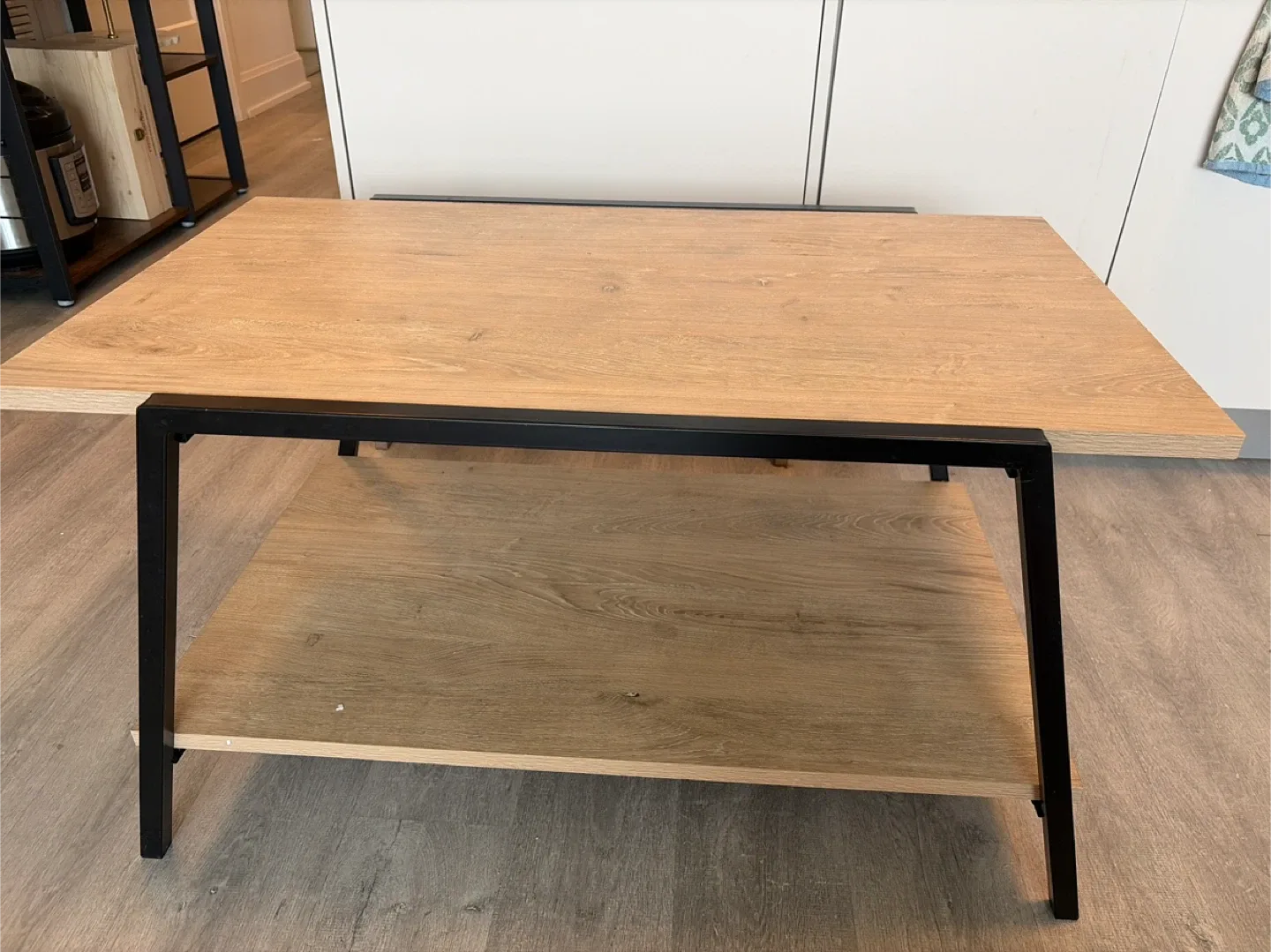 Coffee Table with Shelf - Light Wood & Black Frame