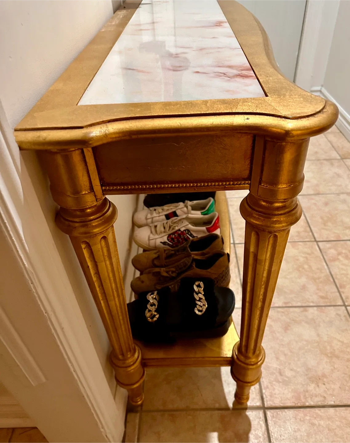 🥕Gilded Portuguese Marble Top Sofa Entry Table by Weiman image indicator(2)