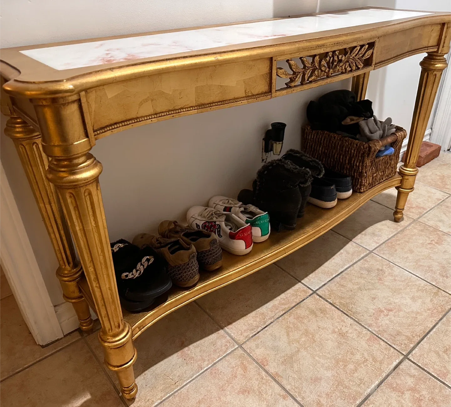 🥕Gilded Portuguese Marble Top Sofa Entry Table by Weiman image indicator(4)