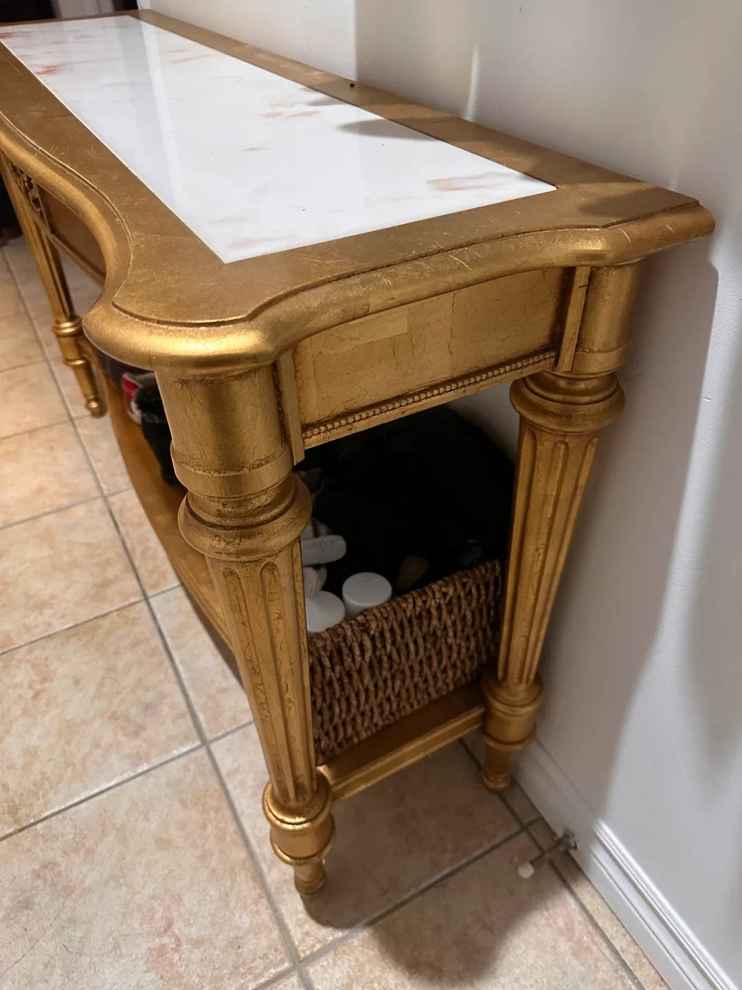 🥕Gilded Portuguese Marble Top Sofa Entry Table by Weiman image indicator(7)