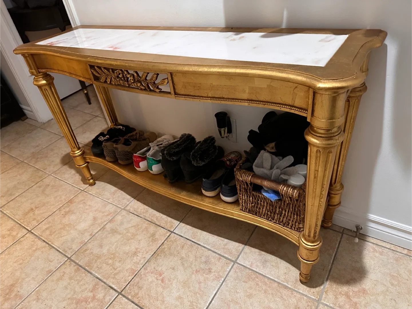 🥕Gilded Portuguese Marble Top Sofa Entry Table by Weiman image indicator(8)