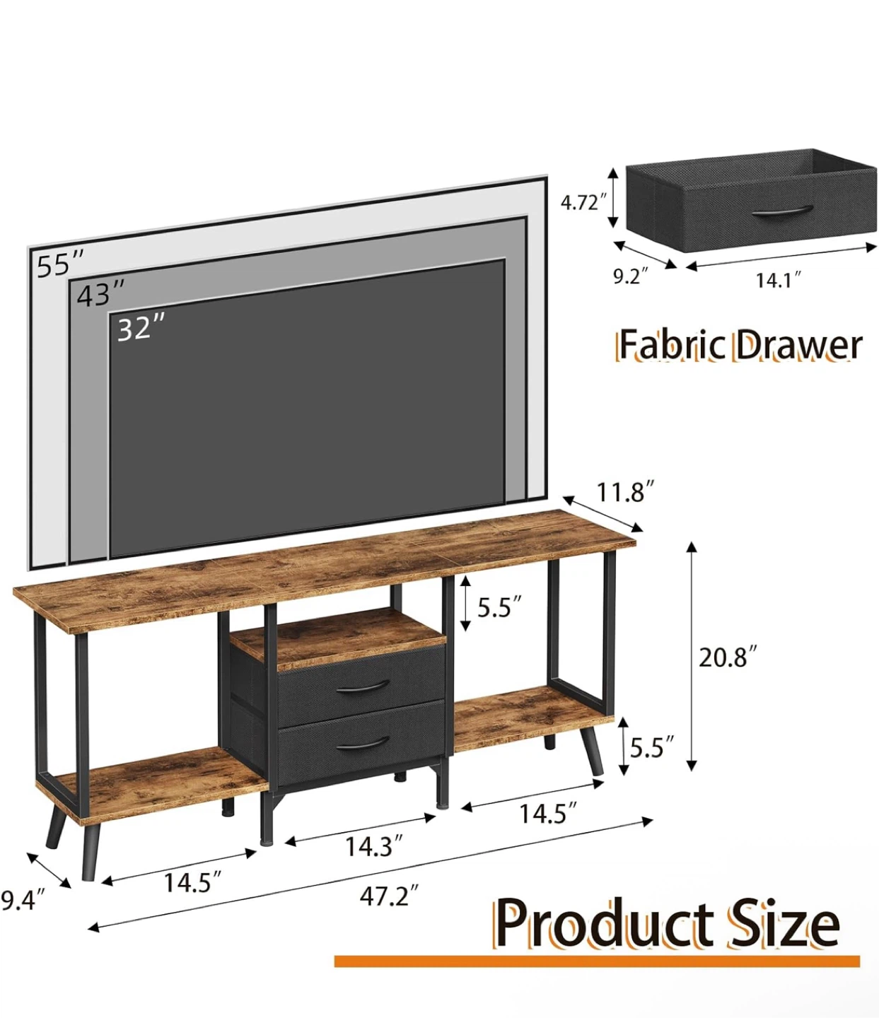 Rustic Brown TV Stand with Storage - photo 2