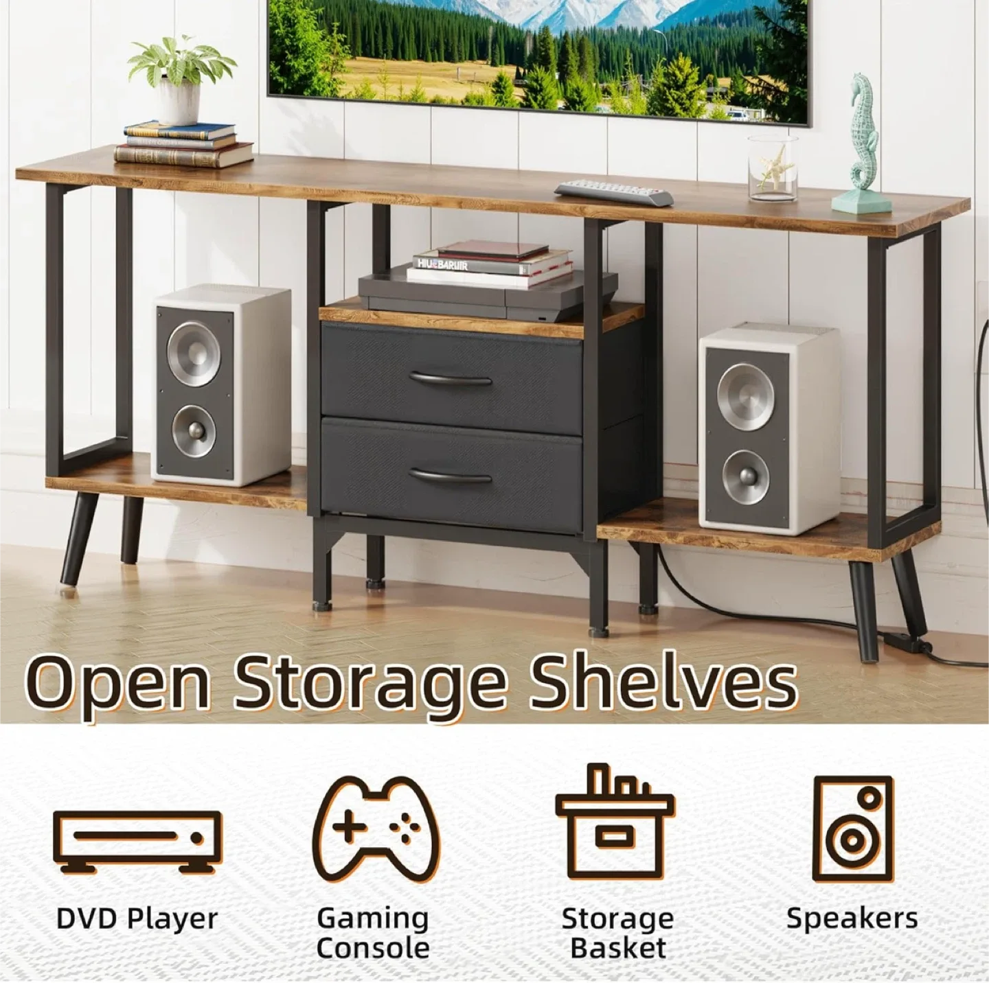 Rustic Brown TV Stand with Storage