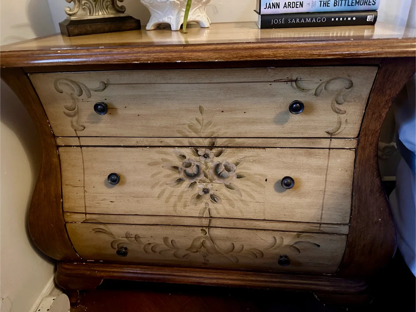 🥕Vintage Solid Wood Bombe | Bombay Dresser Nightstand image indicator(2)