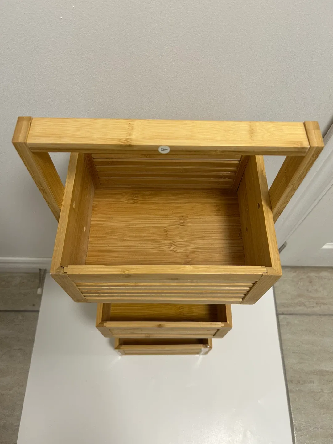 🥕Preowned minor corner cracks Bamboo 3-Tier Basket Shelf storage image indicator(3)