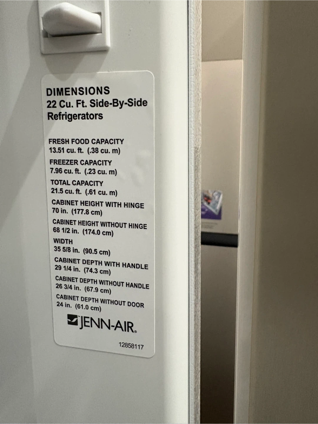 Jenn-Air 22 Cu. Ft. Side-By-Side Refrigerator - photo 3