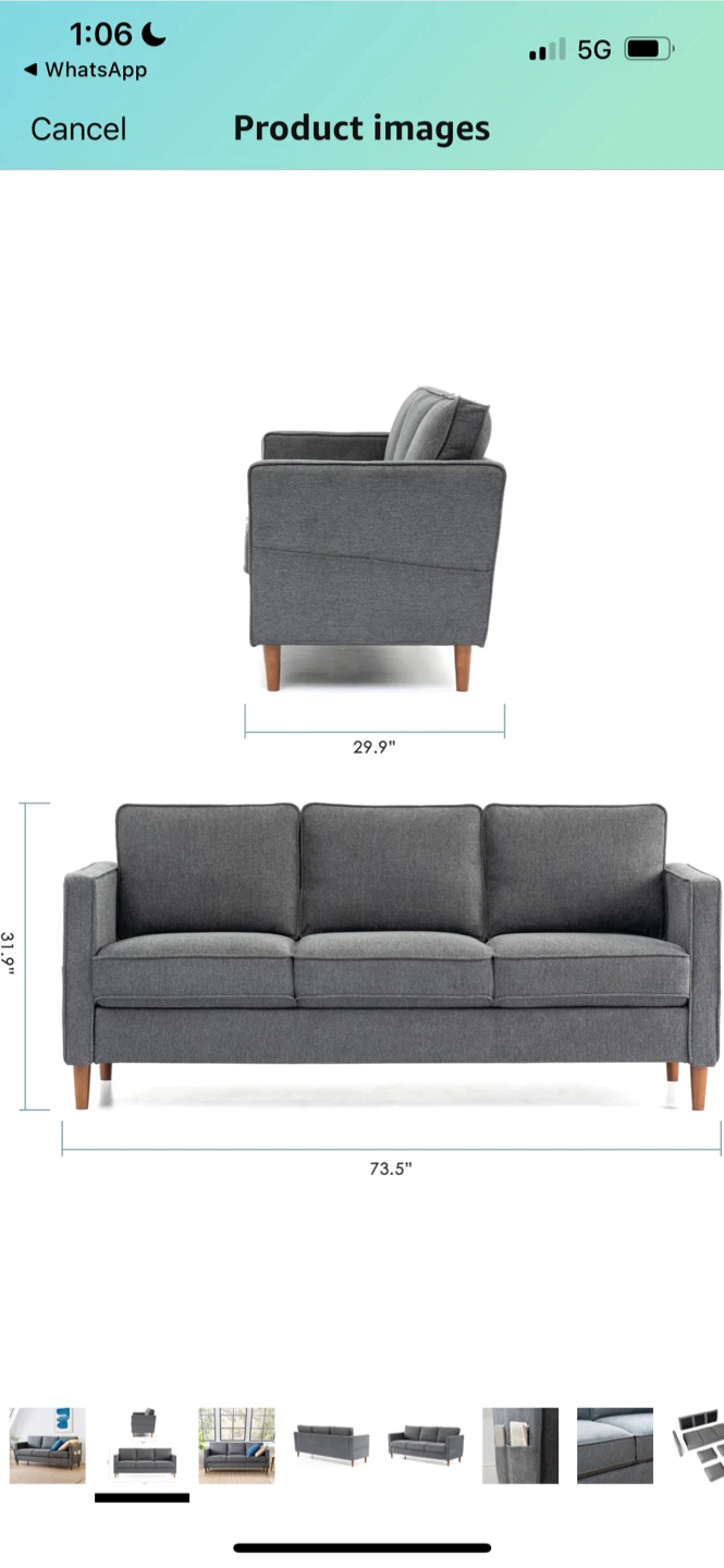 Brand New Mellow HANA Modern Linen Fabric Sofa Couch - photo 2