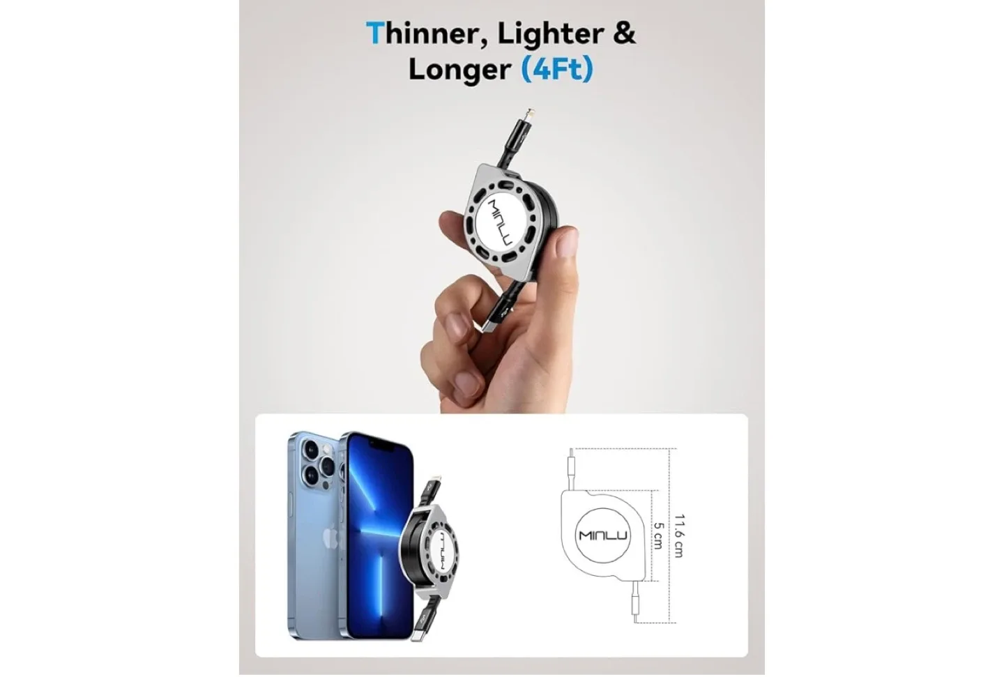 MINLU Retractable iPhone Charger Cable image indicator(2)