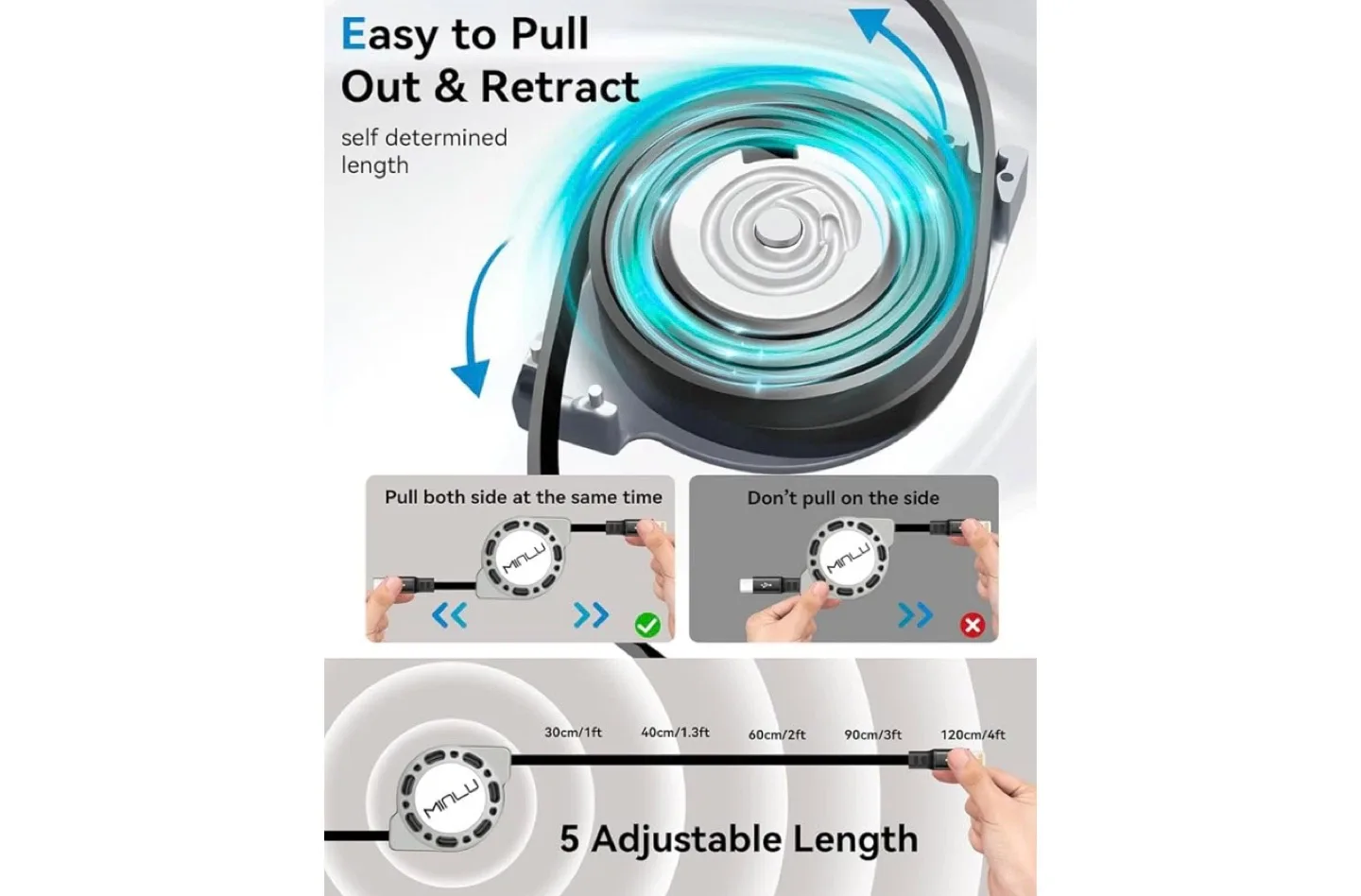 MINLU Retractable iPhone Charger Cable image indicator(3)