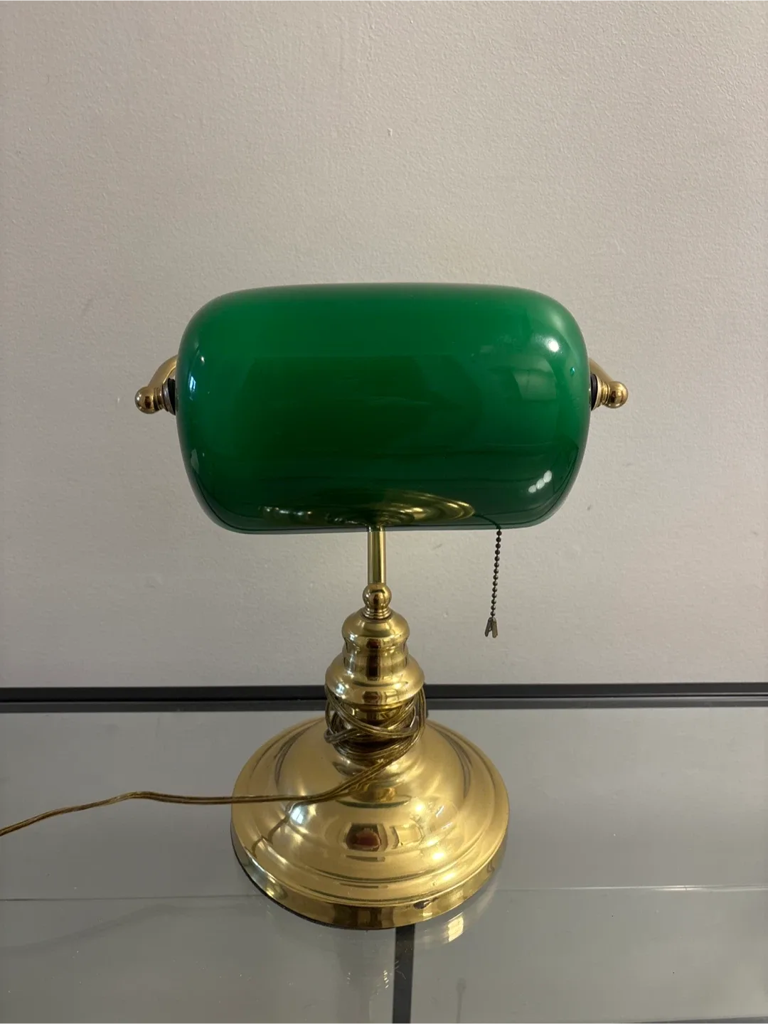 Vintage brass Banker's Lamp - Green Glass & Brass Finish image indicator(3)