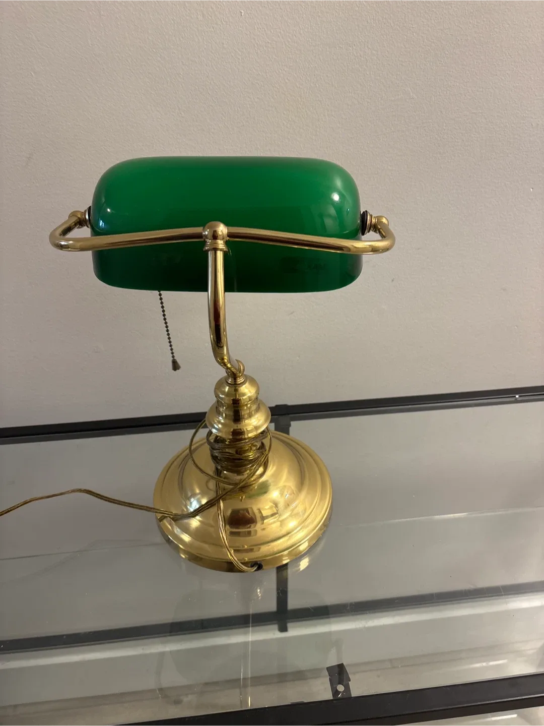 Vintage brass Banker's Lamp - Green Glass & Brass Finish image indicator(4)