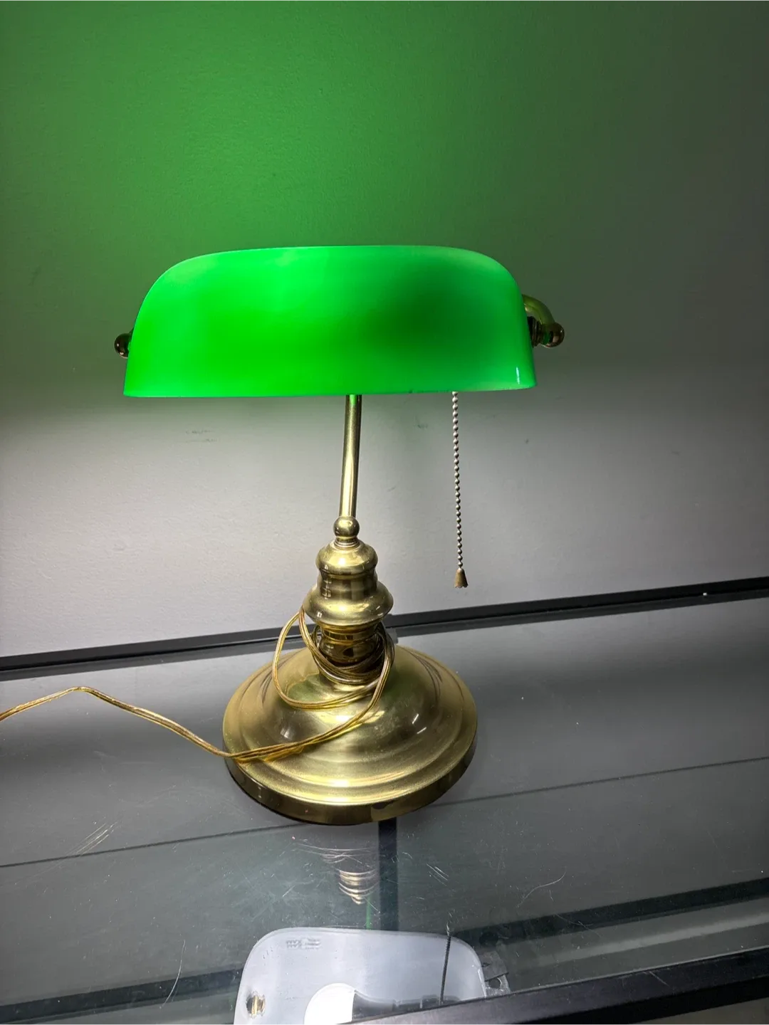 Vintage brass Banker's Lamp - Green Glass & Brass Finish image indicator(6)
