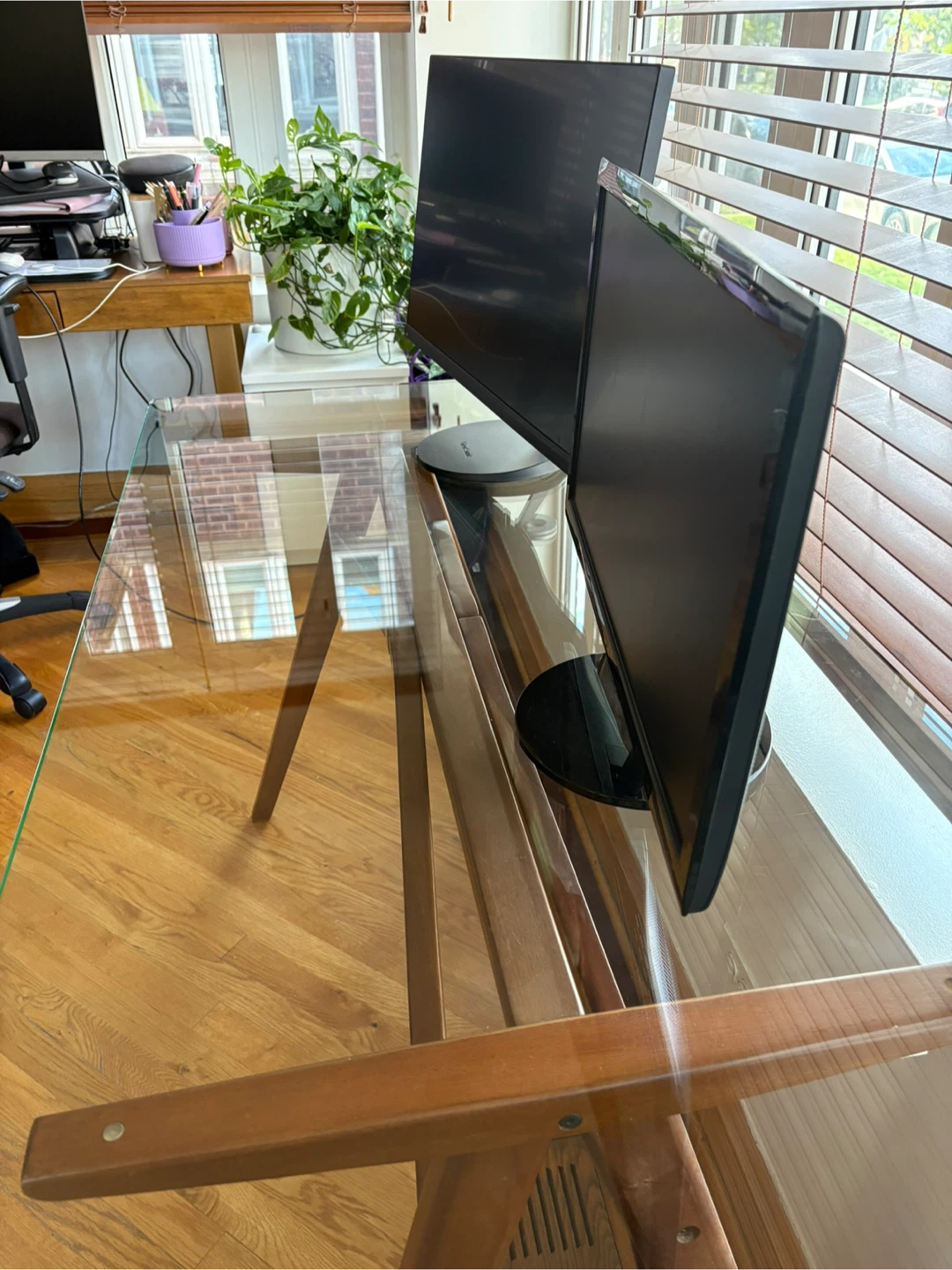 West Elm Glass Top Desk with Wood Frame - photo 3