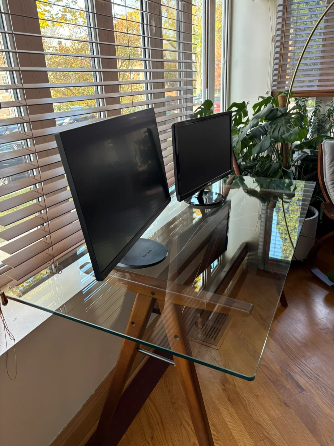 West Elm Glass Top Desk with Wood Frame - photo 2