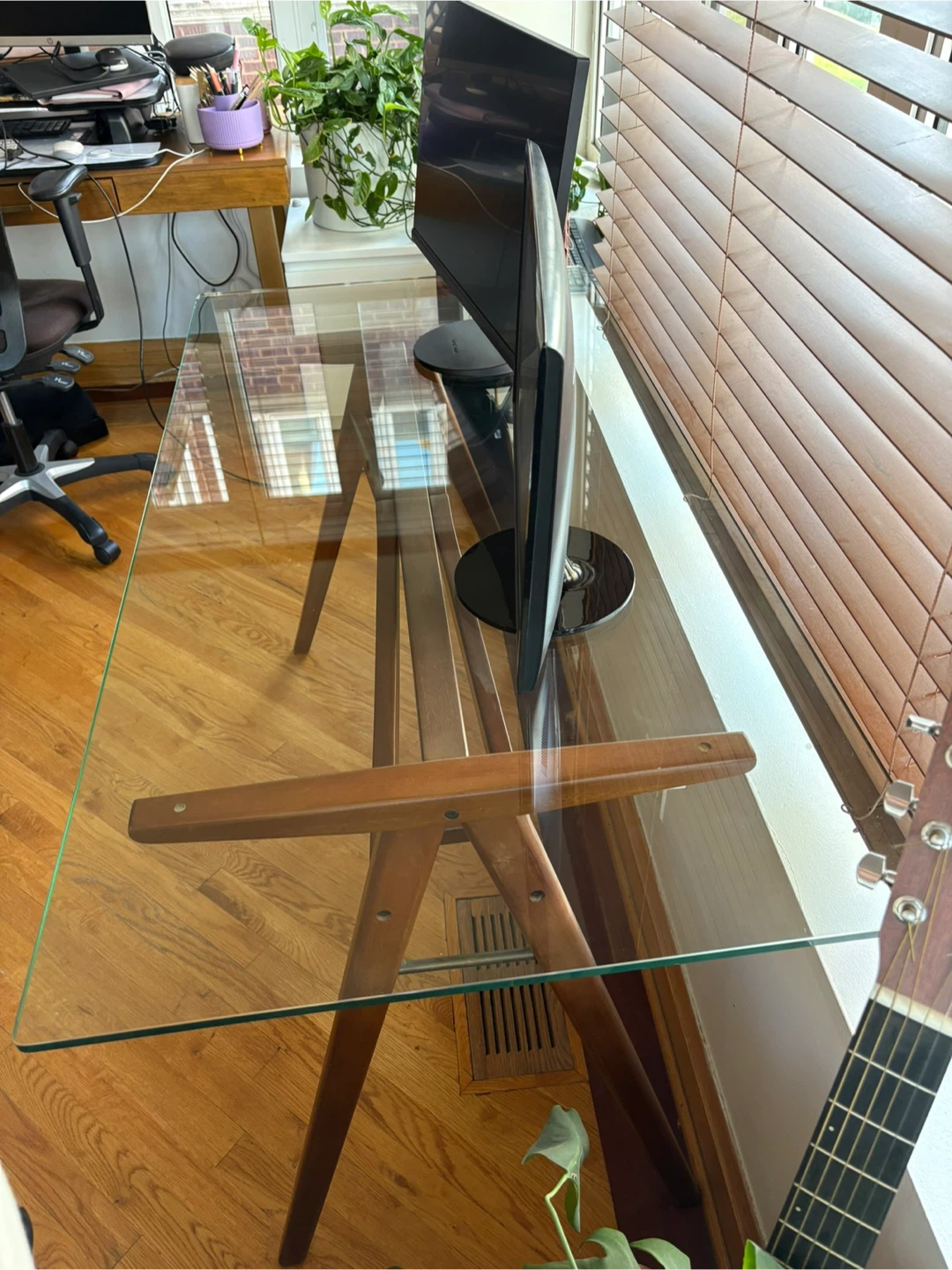 West Elm Glass Top Desk with Wood Frame - photo 4