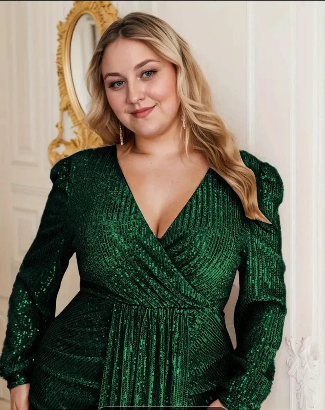 Emerald Green Sequin  Dress  2/3/4/5XL image indicator(4)