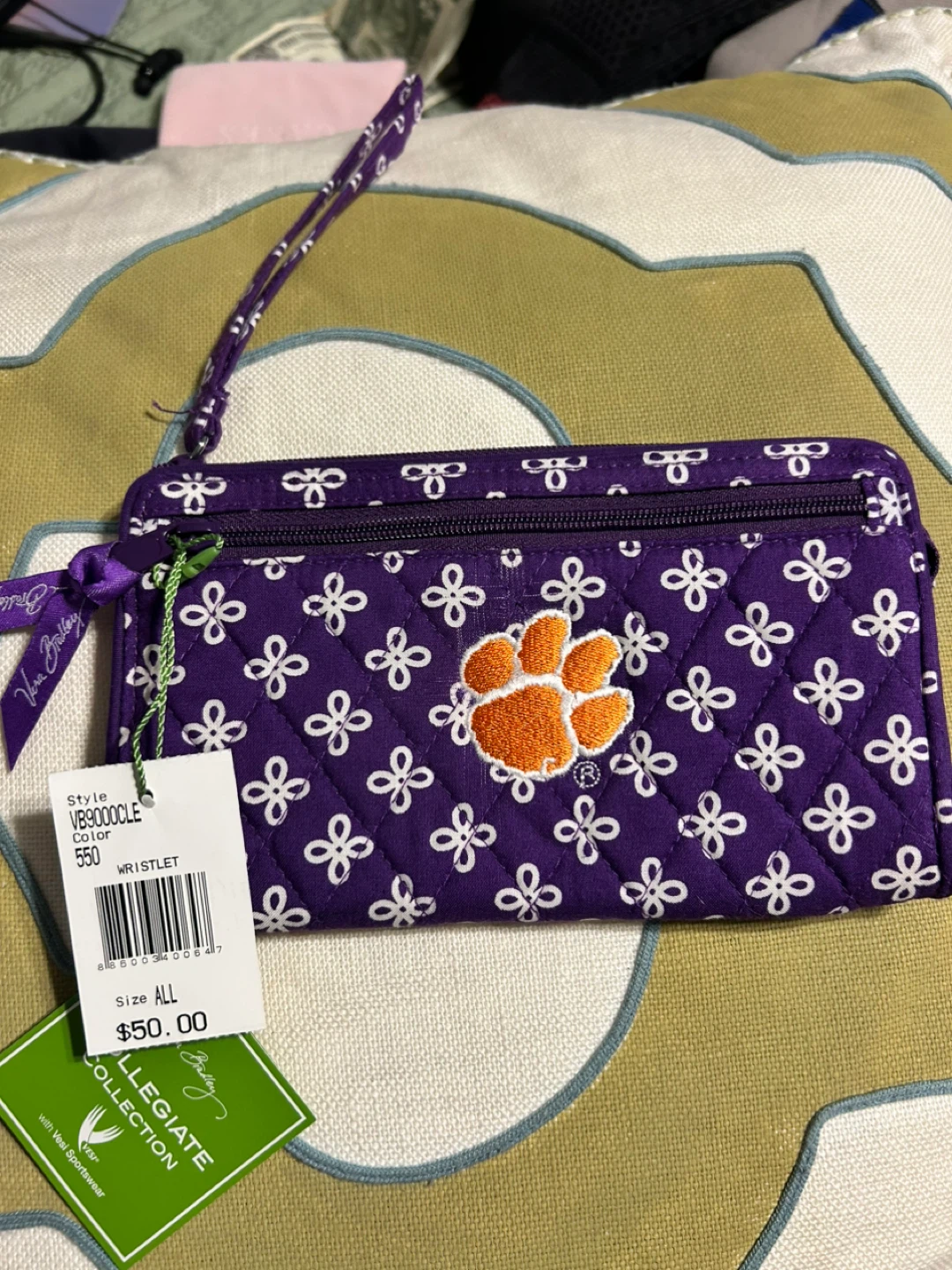 Vera Bradley Clemson Wristlet Purple