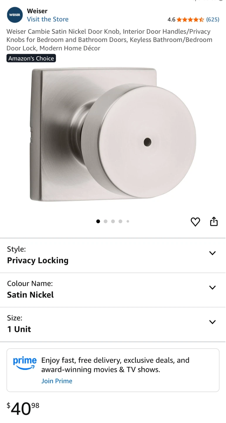 Used Weiser Cambie Satin Nickel Door Knob (Privacy) - photo 2