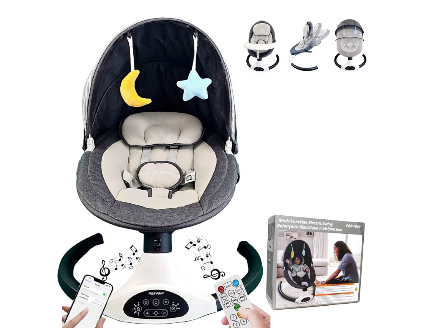 P@B PRell BB006K-PBB Multi-Function Electric Baby Swing - Black