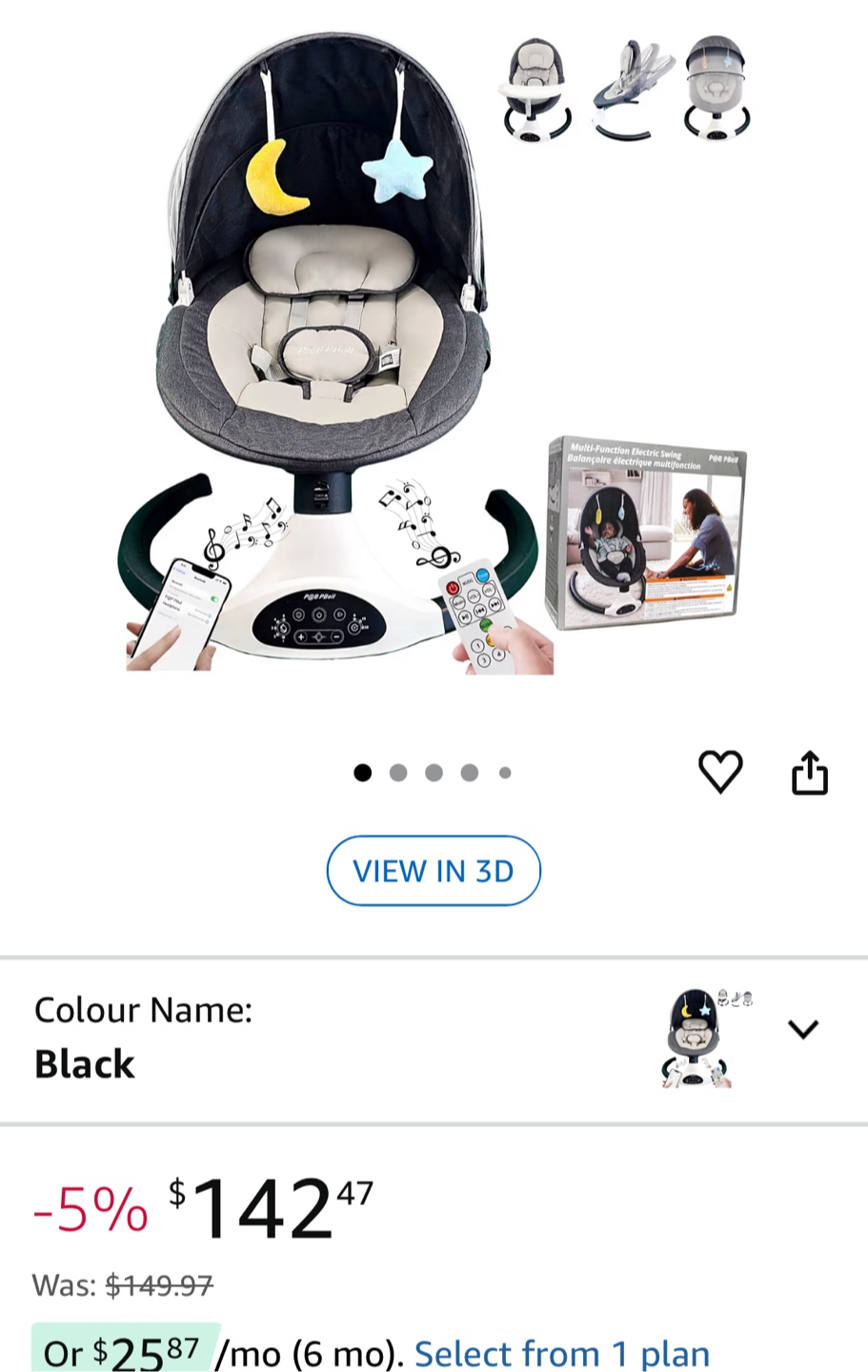 P@B PRell BB006K-PBB Multi-Function Electric Baby Swing - Black - photo 5